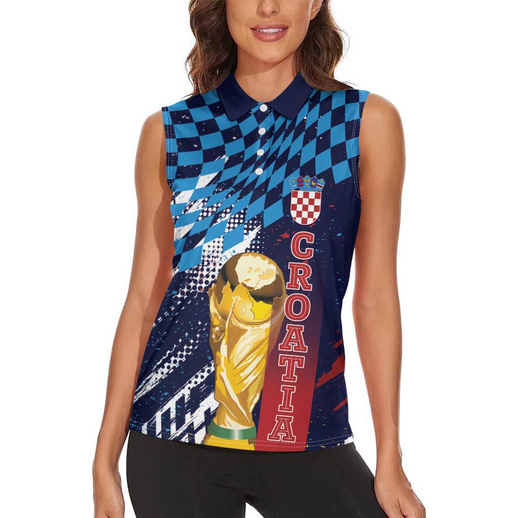 Croatia Football Custom WC2026 Blue Women Sleeveless Polo Shirt Hrvatska Grunge Checkerboard - Wonder Print Shop
