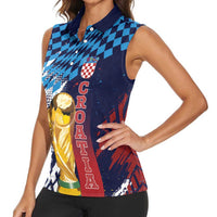 Croatia Football Custom WC2026 Blue Women Sleeveless Polo Shirt Hrvatska Grunge Checkerboard - Wonder Print Shop