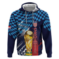 Croatia Football Custom WC2026 Blue Zip Hoodie Hrvatska Grunge Checkerboard - Wonder Print Shop