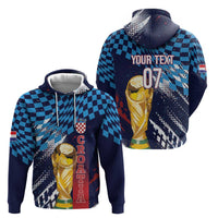 Croatia Football Custom WC2026 Blue Zip Hoodie Hrvatska Grunge Checkerboard - Wonder Print Shop