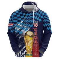 Croatia Football Custom WC2026 Blue Zip Hoodie Hrvatska Grunge Checkerboard - Wonder Print Shop