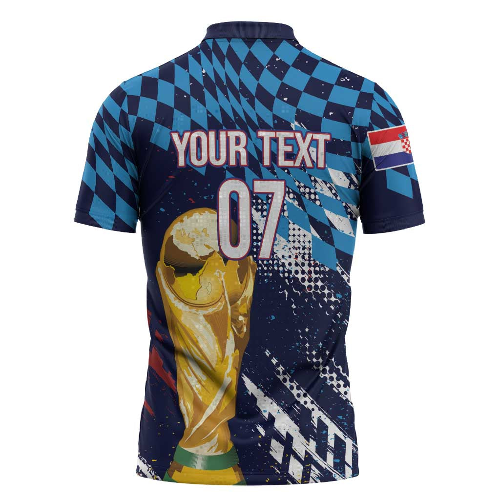 Croatia Football Custom WC2026 Blue Zipper Polo Shirt Hrvatska Grunge Checkerboard - Wonder Print Shop