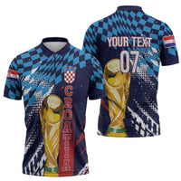 Croatia Football Custom WC2026 Blue Zipper Polo Shirt Hrvatska Grunge Checkerboard - Wonder Print Shop