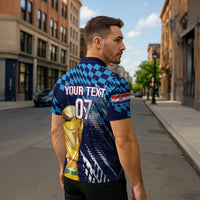 Croatia Football Custom WC2026 Blue Zipper Polo Shirt Hrvatska Grunge Checkerboard - Wonder Print Shop