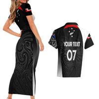 Personalised New Zealand Rugby Couples Matching Short Sleeve Bodycon Dress and Hawaiian Shirt Aotearoa World Cup 2023 Champions LT7 - Wonder Print Shop