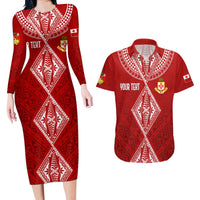Personalised Kolisi Tonga Atele Couples Matching Long Sleeve Bodycon Dress and Hawaiian Shirt Tongan Kupesi - Special LT7 - Wonder Print Shop