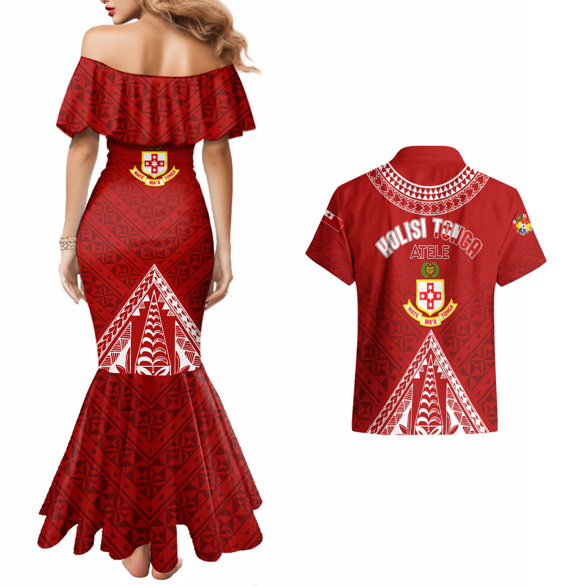 Personalised Kolisi Tonga Atele Couples Matching Mermaid Dress And Hawaiian Shirt Tongan Kupesi - Special LT7 - Wonder Print Shop