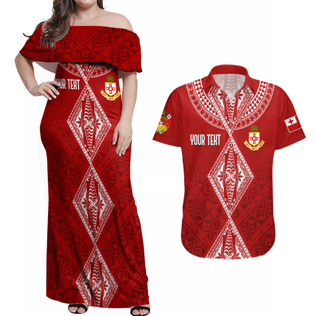 Personalised Kolisi Tonga Atele Couples Matching Off Shoulder Maxi Dress and Hawaiian Shirt Tongan Kupesi - Special LT7 - Wonder Print Shop