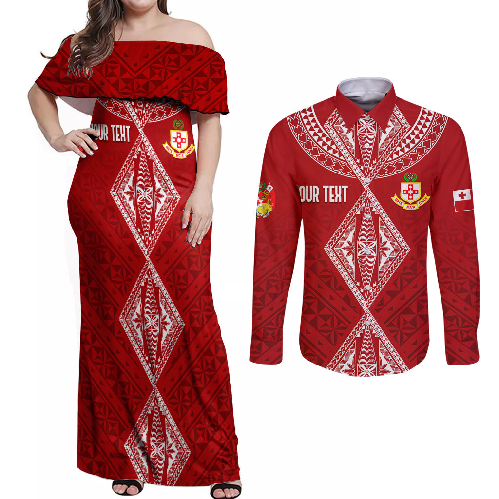 Personalised Kolisi Tonga Atele Couples Matching Off Shoulder Maxi Dress and Long Sleeve Button Shirts Tongan Kupesi - Special LT7 - Wonder Print Shop