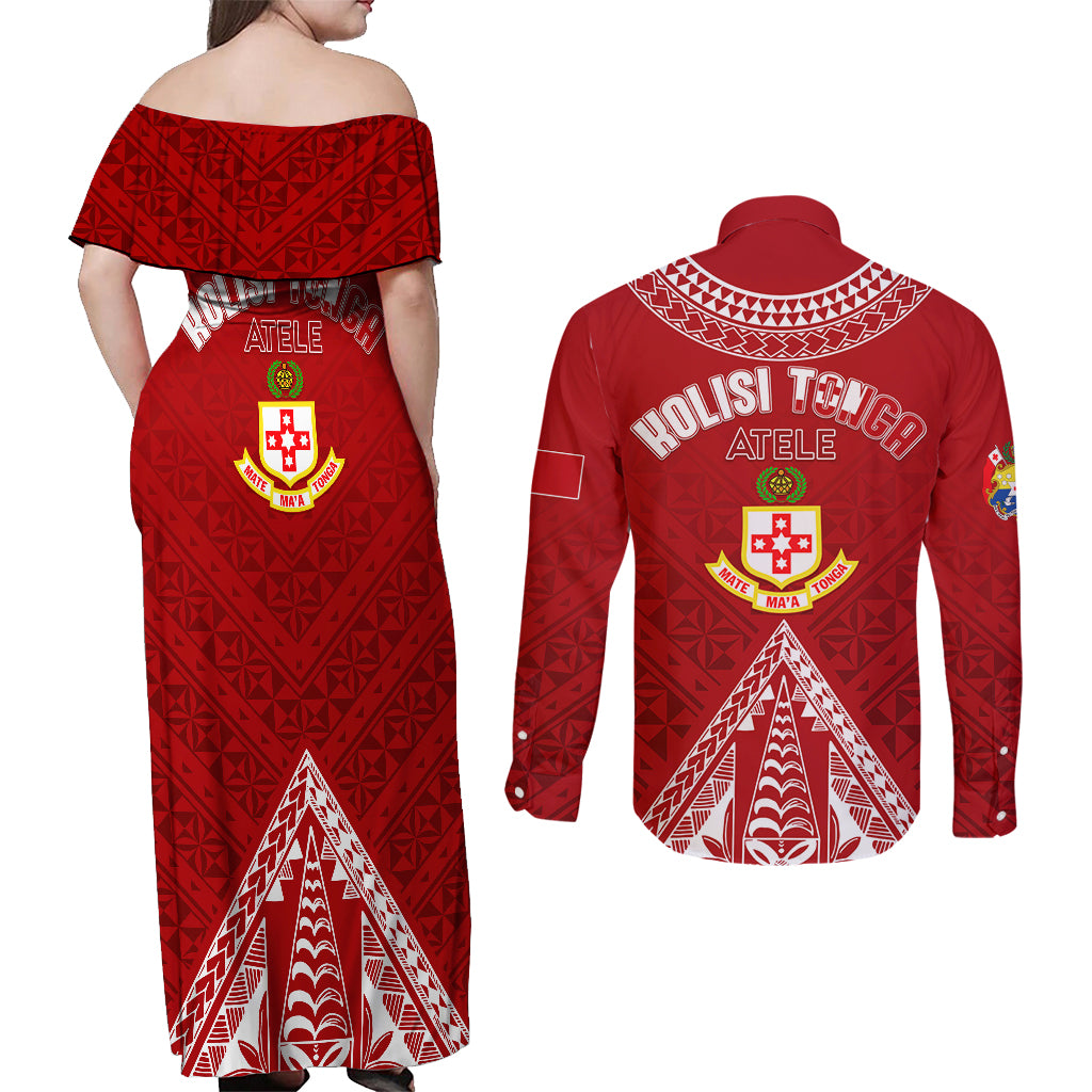 Personalised Kolisi Tonga Atele Couples Matching Off Shoulder Maxi Dress and Long Sleeve Button Shirts Tongan Kupesi - Special LT7 - Wonder Print Shop