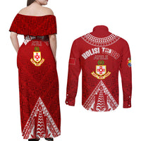 Personalised Kolisi Tonga Atele Couples Matching Off Shoulder Maxi Dress and Long Sleeve Button Shirts Tongan Kupesi - Special LT7 - Wonder Print Shop