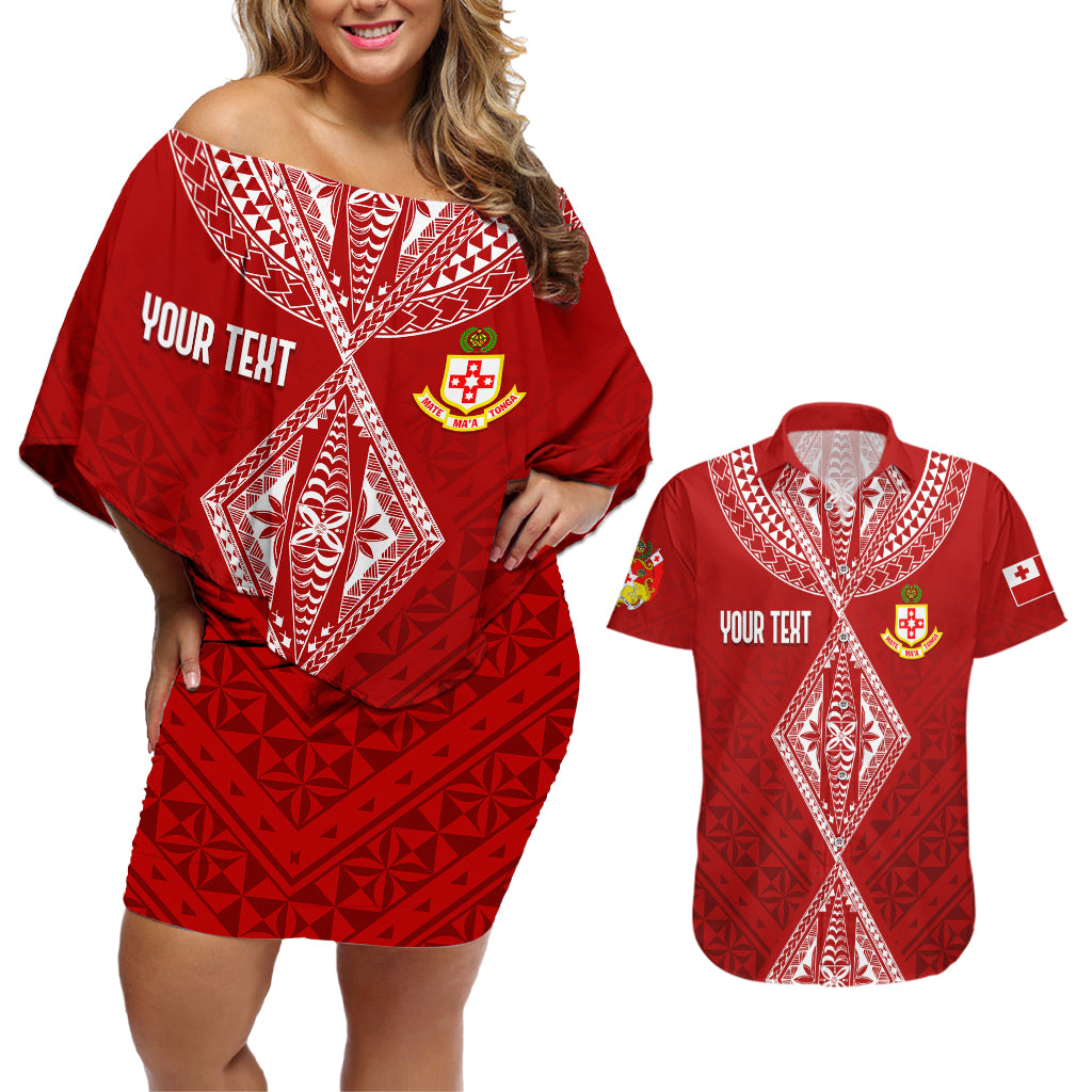 Personalised Kolisi Tonga Atele Couples Matching Off Shoulder Short Dress and Hawaiian Shirt Tongan Kupesi - Special LT7 - Wonder Print Shop