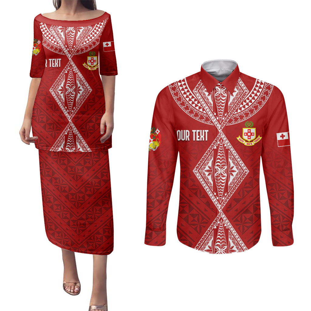 Personalised Kolisi Tonga Atele Couples Matching Puletasi Dress and Long Sleeve Button Shirts Tongan Kupesi - Special LT7 - Wonder Print Shop
