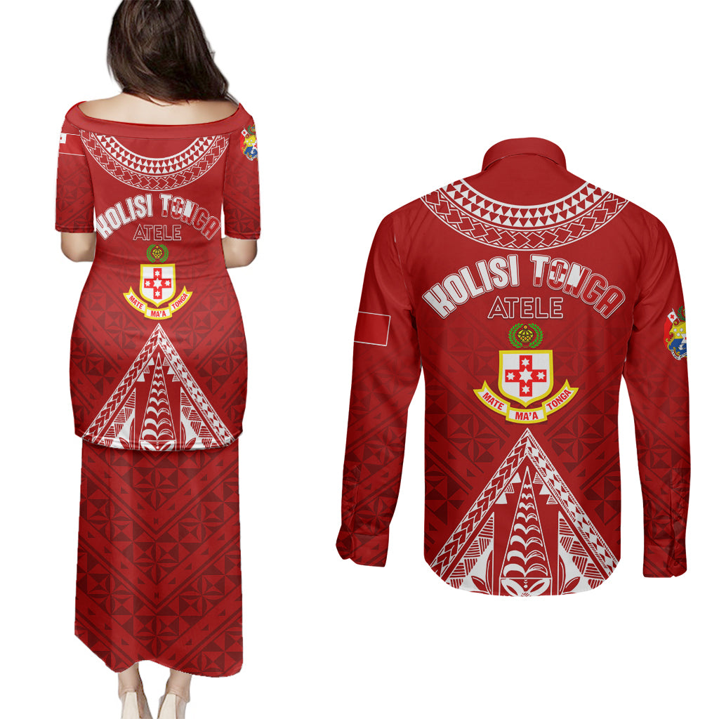 Personalised Kolisi Tonga Atele Couples Matching Puletasi Dress and Long Sleeve Button Shirts Tongan Kupesi - Special LT7 - Wonder Print Shop