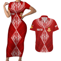 Personalised Kolisi Tonga Atele Couples Matching Short Sleeve Bodycon Dress and Hawaiian Shirt Tongan Kupesi - Special LT7 - Wonder Print Shop