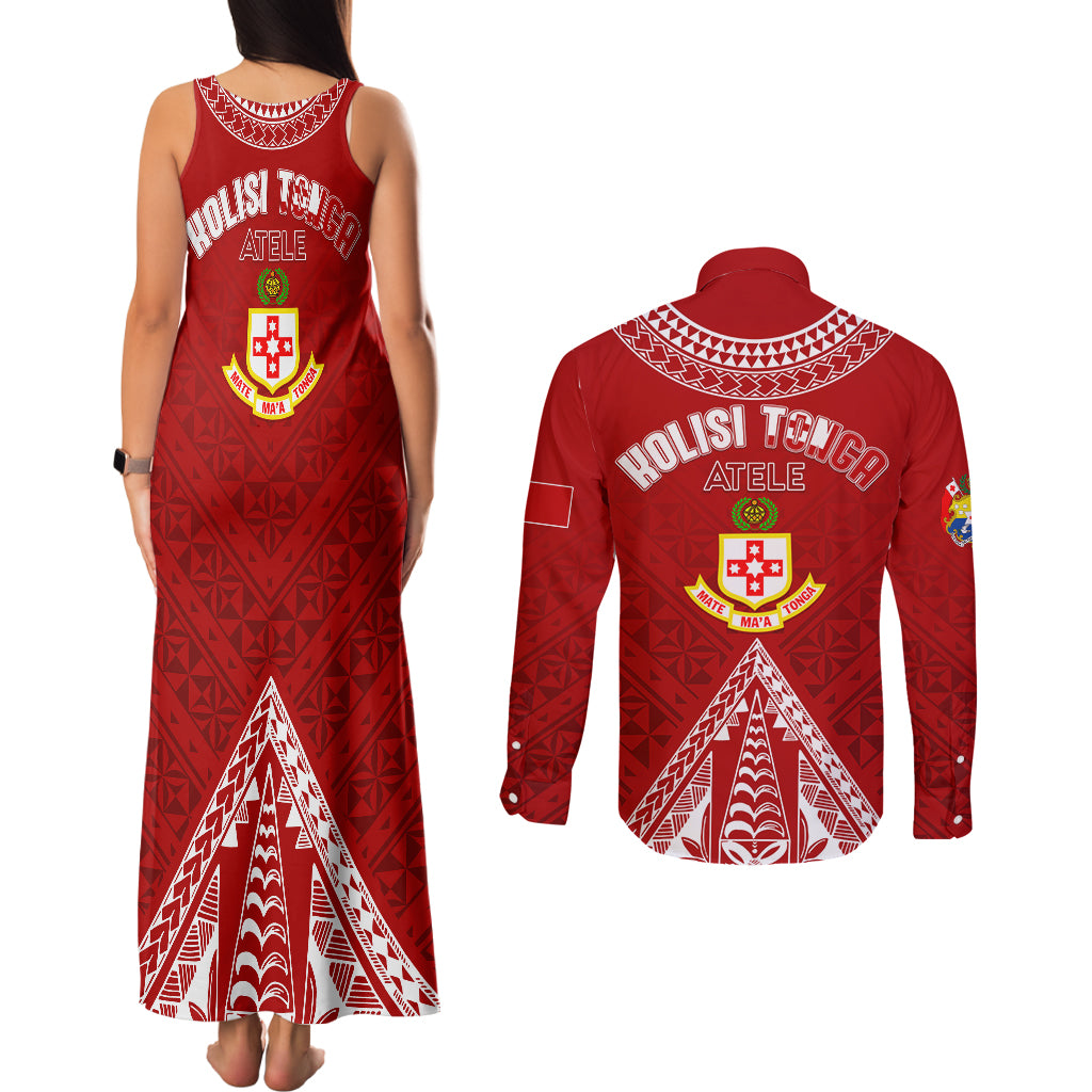 Personalised Kolisi Tonga Atele Couples Matching Tank Maxi Dress and Long Sleeve Button Shirts Tongan Kupesi - Special LT7 - Wonder Print Shop
