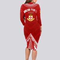 Personalised Kolisi Tonga Atele Long Sleeve Bodycon Dress Tongan Kupesi - Special - Wonder Print Shop