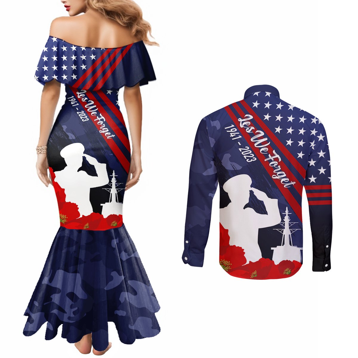 pearl-harbor-remembrance-day-couples-matching-mermaid-dress-and-long-sleeve-button-shirt-poppy-mix-style