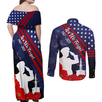 Pearl Harbor Remembrance Day Couples Matching Off Shoulder Maxi Dress and Long Sleeve Button Shirt Poppy Mix Style LT7 - Wonder Print Shop