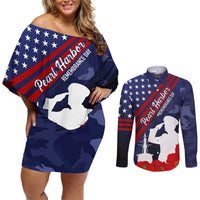 Pearl Harbor Remembrance Day Couples Matching Off Shoulder Short Dress and Long Sleeve Button Shirt Poppy Mix Style LT7 - Wonder Print Shop