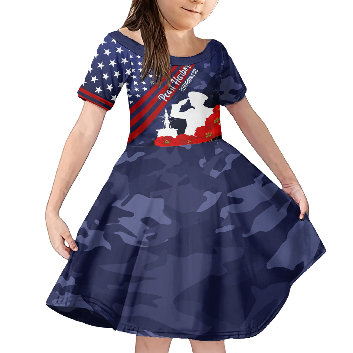 Pearl Harbor Remembrance Day Family Matching Off Shoulder Long Sleeve Dress and Hawaiian Shirt Poppy Mix Style - Wonder Print Shop