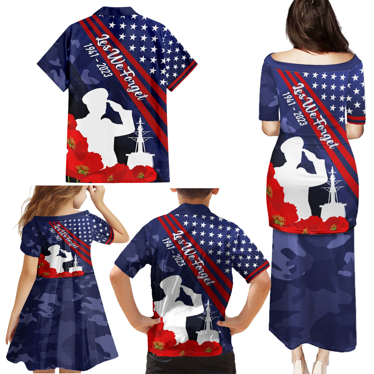 Pearl Harbor Remembrance Day Family Matching Puletasi Dress and Hawaiian Shirt Poppy Mix Style - Wonder Print Shop
