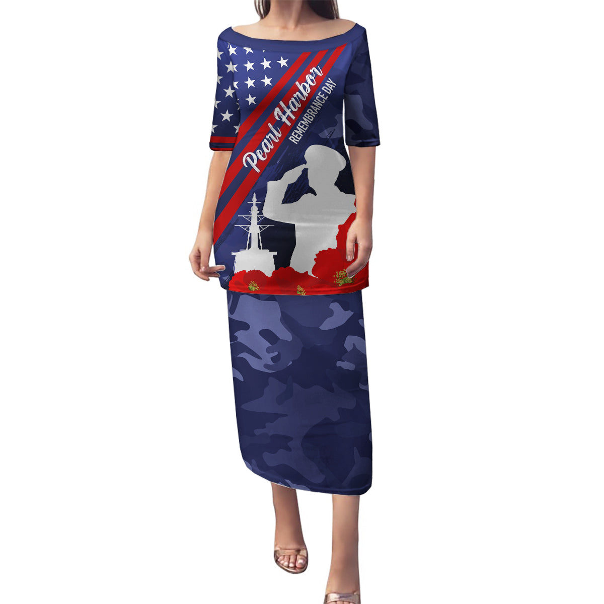 Pearl Harbor Remembrance Day Family Matching Puletasi Dress and Hawaiian Shirt Poppy Mix Style - Wonder Print Shop