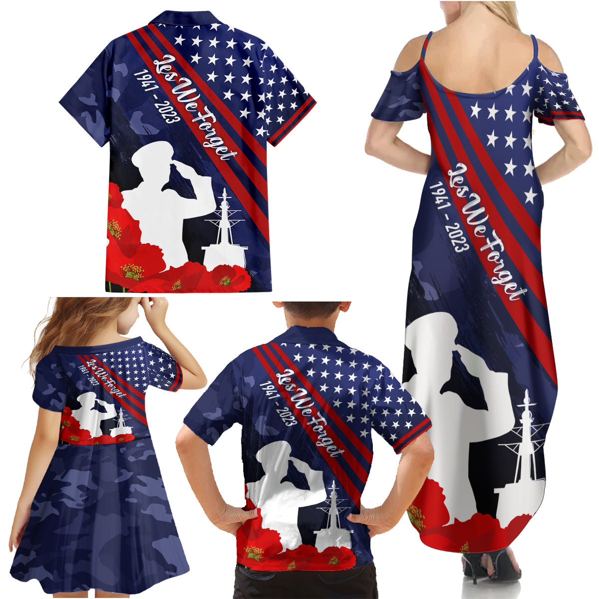 Pearl Harbor Remembrance Day Family Matching Summer Maxi Dress and Hawaiian Shirt Poppy Mix Style - Wonder Print Shop