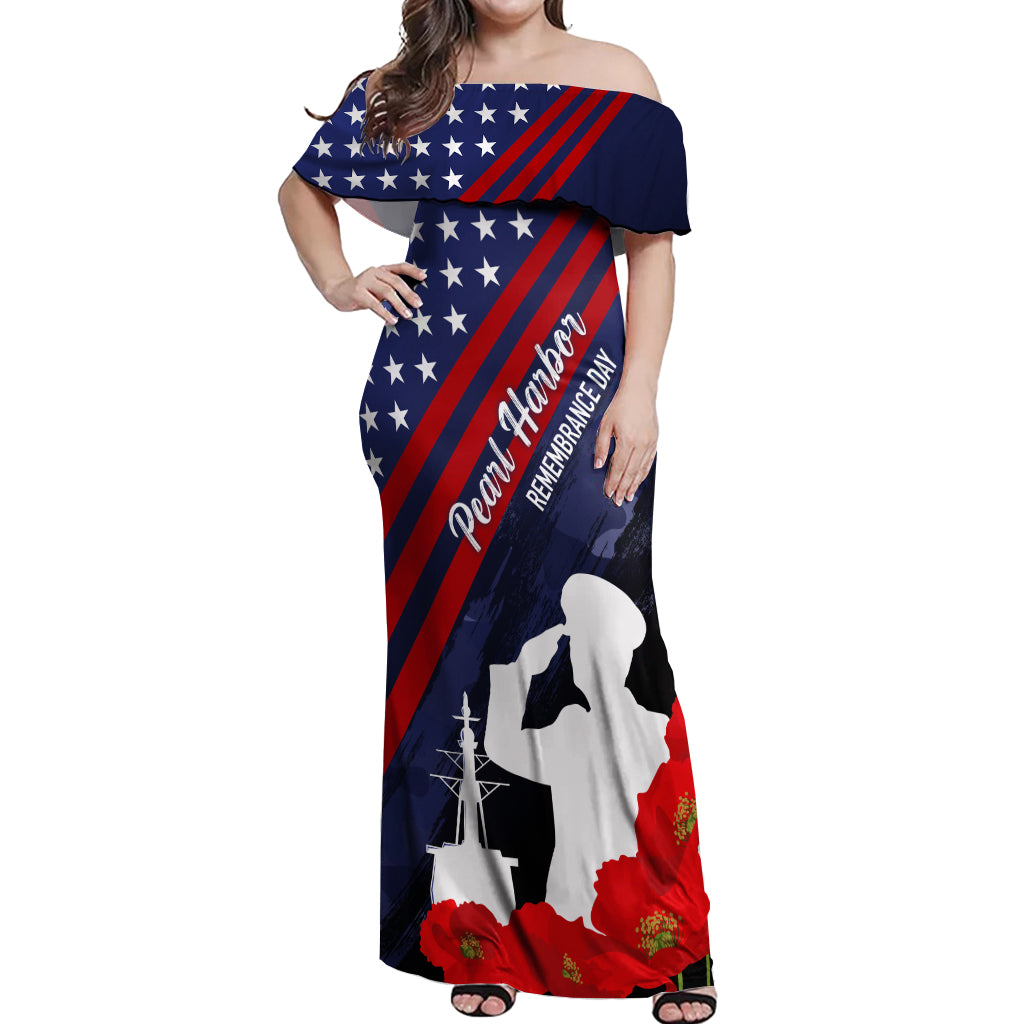 Pearl Harbor Remembrance Day Off Shoulder Maxi Dress Poppy Mix Style - Wonder Print Shop