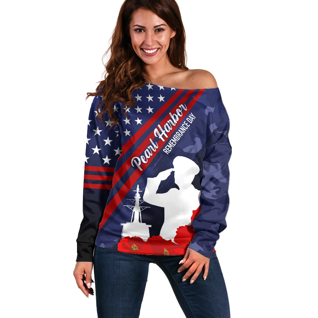 Pearl Harbor Remembrance Day Off Shoulder Sweater Poppy Mix Style - Wonder Print Shop