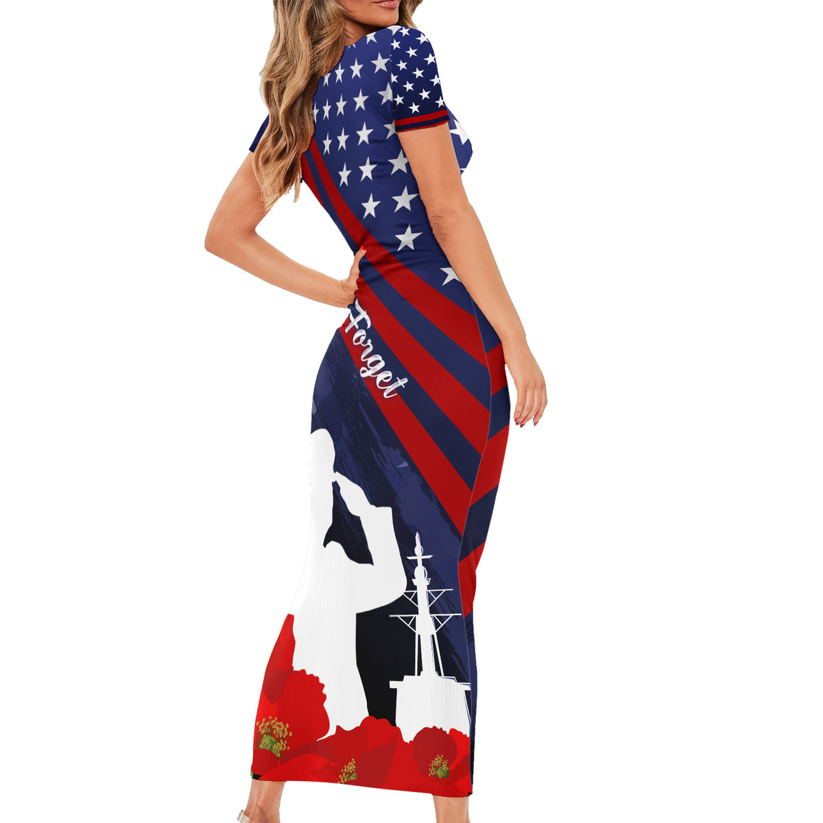 Pearl Harbor Remembrance Day Short Sleeve Bodycon Dress Poppy Mix Style - Wonder Print Shop