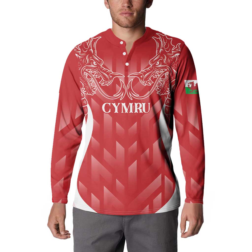 Wales Rugby Personalised Button Sweatshirt Heraldic Dragon Basic Red