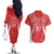 Wales Rugby Personalised Couples Matching Off The Shoulder Long Sleeve Dress and Hawaiian Shirt Heraldic Dragon Basic Red