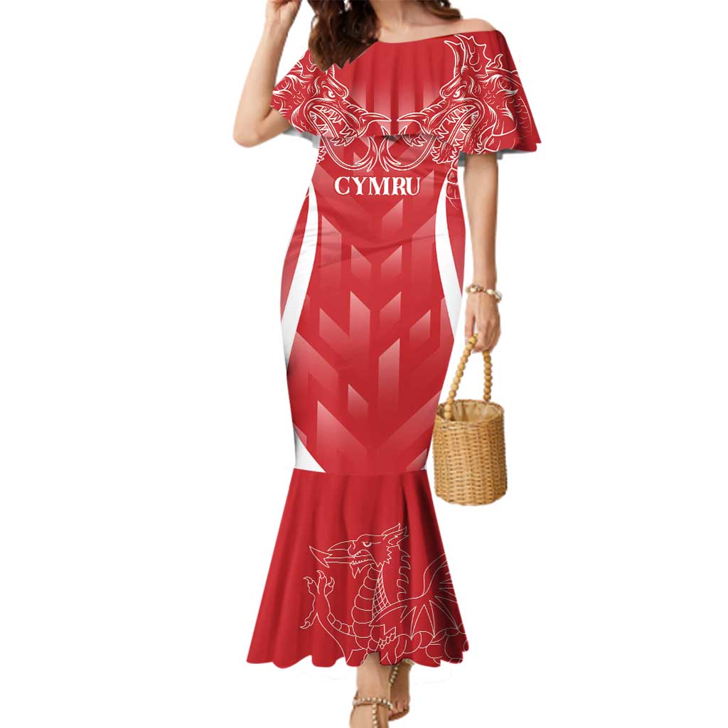 Wales Rugby Personalised Family Matching Mermaid Dress and Hawaiian Shirt Heraldic Dragon Basic Red