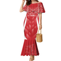 Wales Rugby Personalised Family Matching Mermaid Dress and Hawaiian Shirt Heraldic Dragon Basic Red