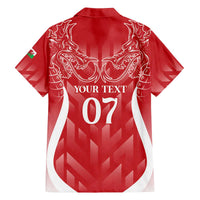 Wales Rugby Personalised Family Matching Off The Shoulder Long Sleeve Dress and Hawaiian Shirt Heraldic Dragon Basic Red