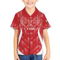 Wales Rugby Personalised Family Matching Off The Shoulder Long Sleeve Dress and Hawaiian Shirt Heraldic Dragon Basic Red
