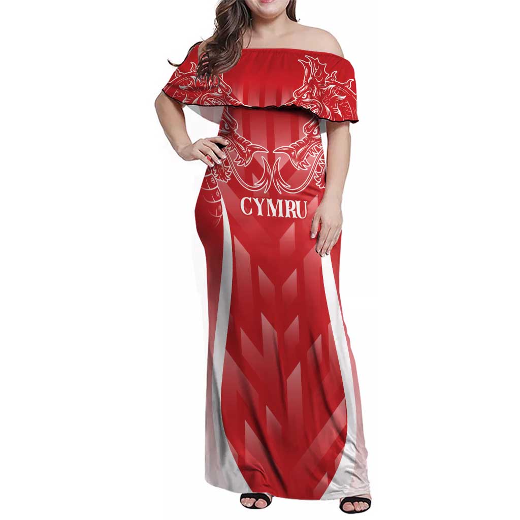 Wales Rugby Personalised Family Matching Off Shoulder Maxi Dress and Hawaiian Shirt Heraldic Dragon Basic Red LT7 - Wonder Print Shop