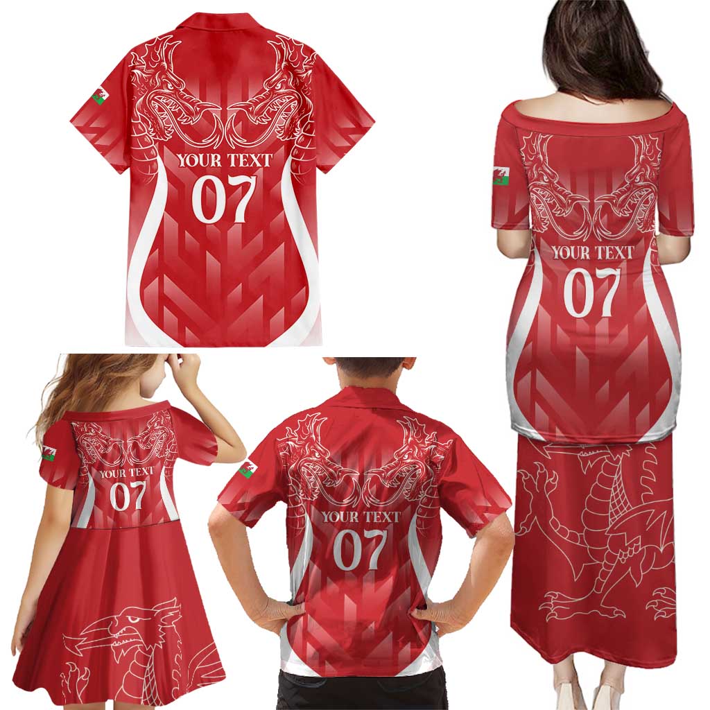 Wales Rugby Personalised Family Matching Puletasi and Hawaiian Shirt Heraldic Dragon Basic Red