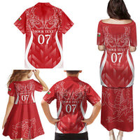 Wales Rugby Personalised Family Matching Puletasi and Hawaiian Shirt Heraldic Dragon Basic Red