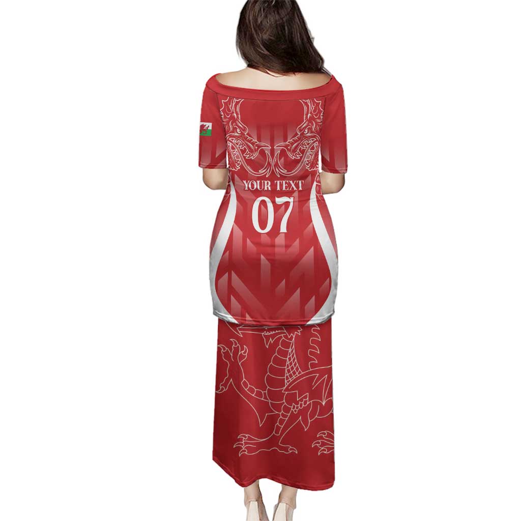 Wales Rugby Personalised Family Matching Puletasi and Hawaiian Shirt Heraldic Dragon Basic Red
