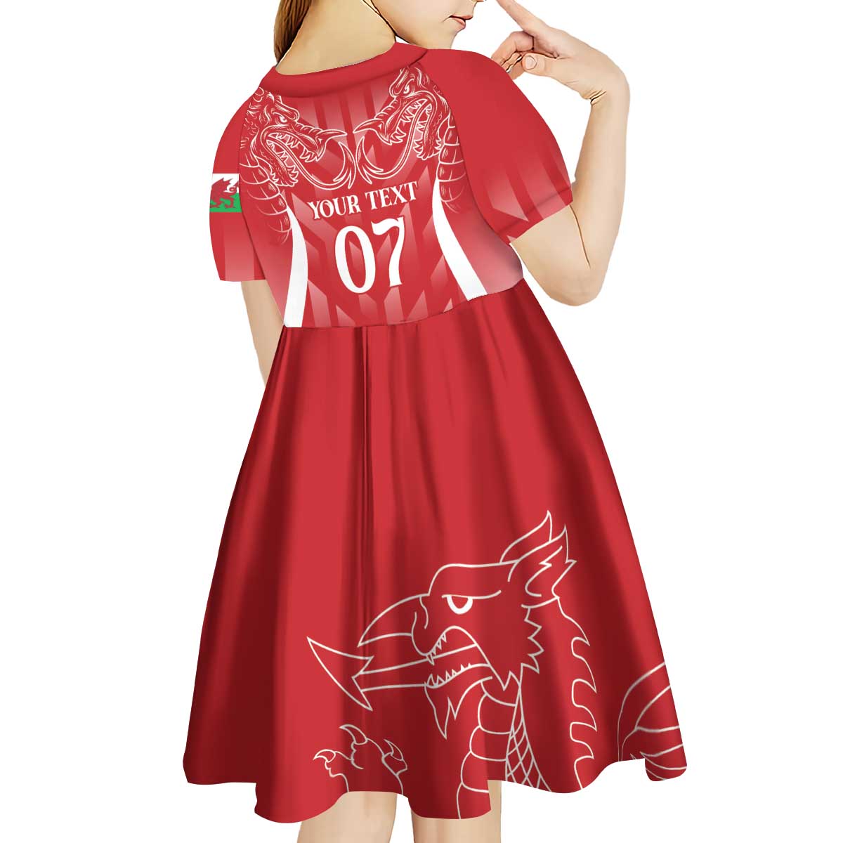 Wales Rugby Personalised Kid Short Sleeve Dress Heraldic Dragon Basic Red - Wonder Print Shop