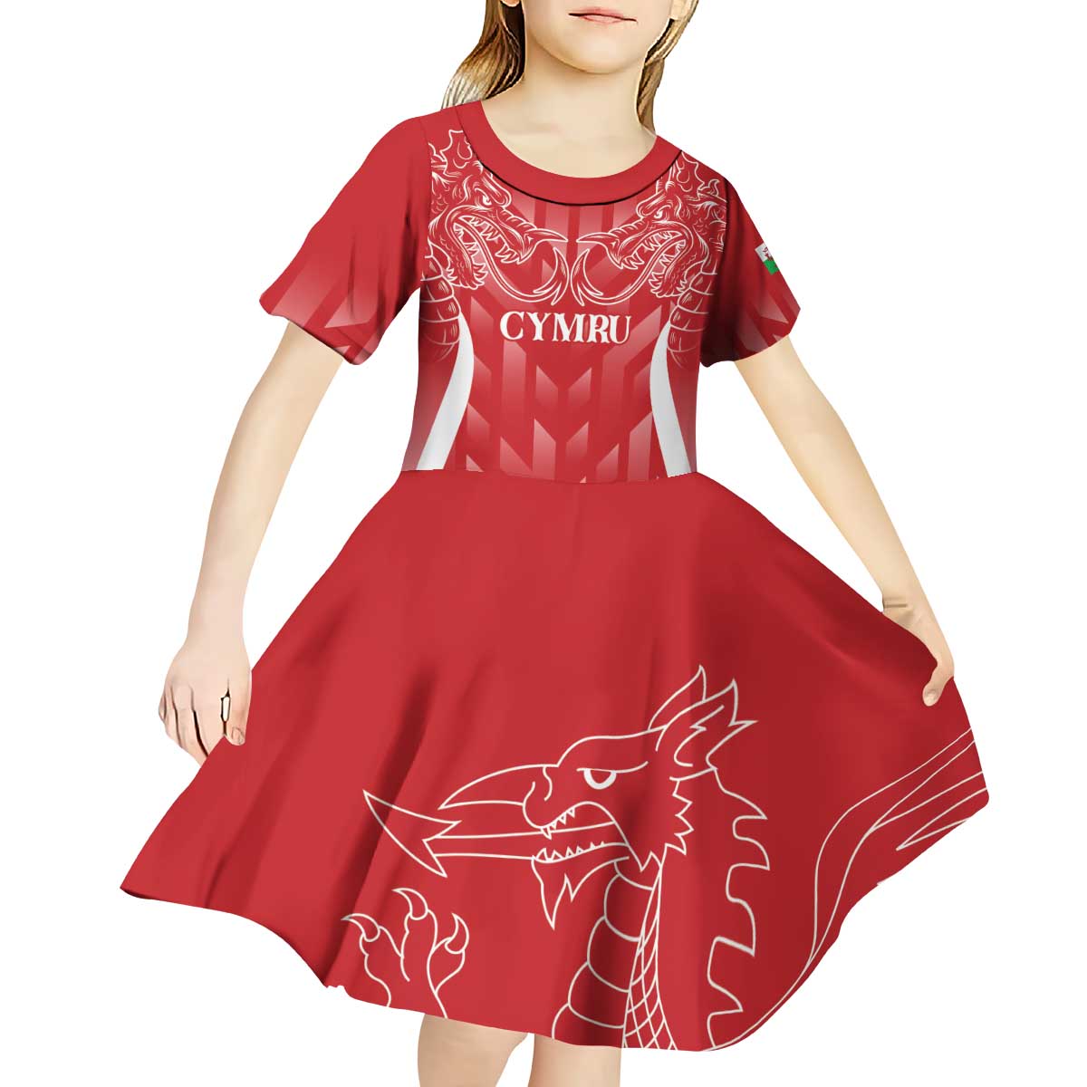 Wales Rugby Personalised Kid Short Sleeve Dress Heraldic Dragon Basic Red - Wonder Print Shop
