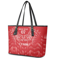 Wales Rugby Personalised Leather Tote Bag Heraldic Dragon Basic Red