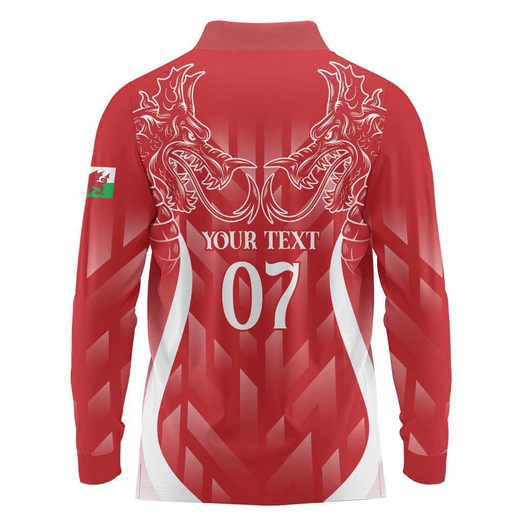 Wales Rugby Personalised Long Sleeve Polo Shirt Heraldic Dragon Basic Red - Wonder Print Shop