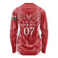 Wales Rugby Personalised Long Sleeve Shirt Heraldic Dragon Basic Red - Wonder Print Shop