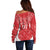 Wales Rugby Personalised Off Shoulder Sweater Heraldic Dragon Basic Red - Wonder Print Shop
