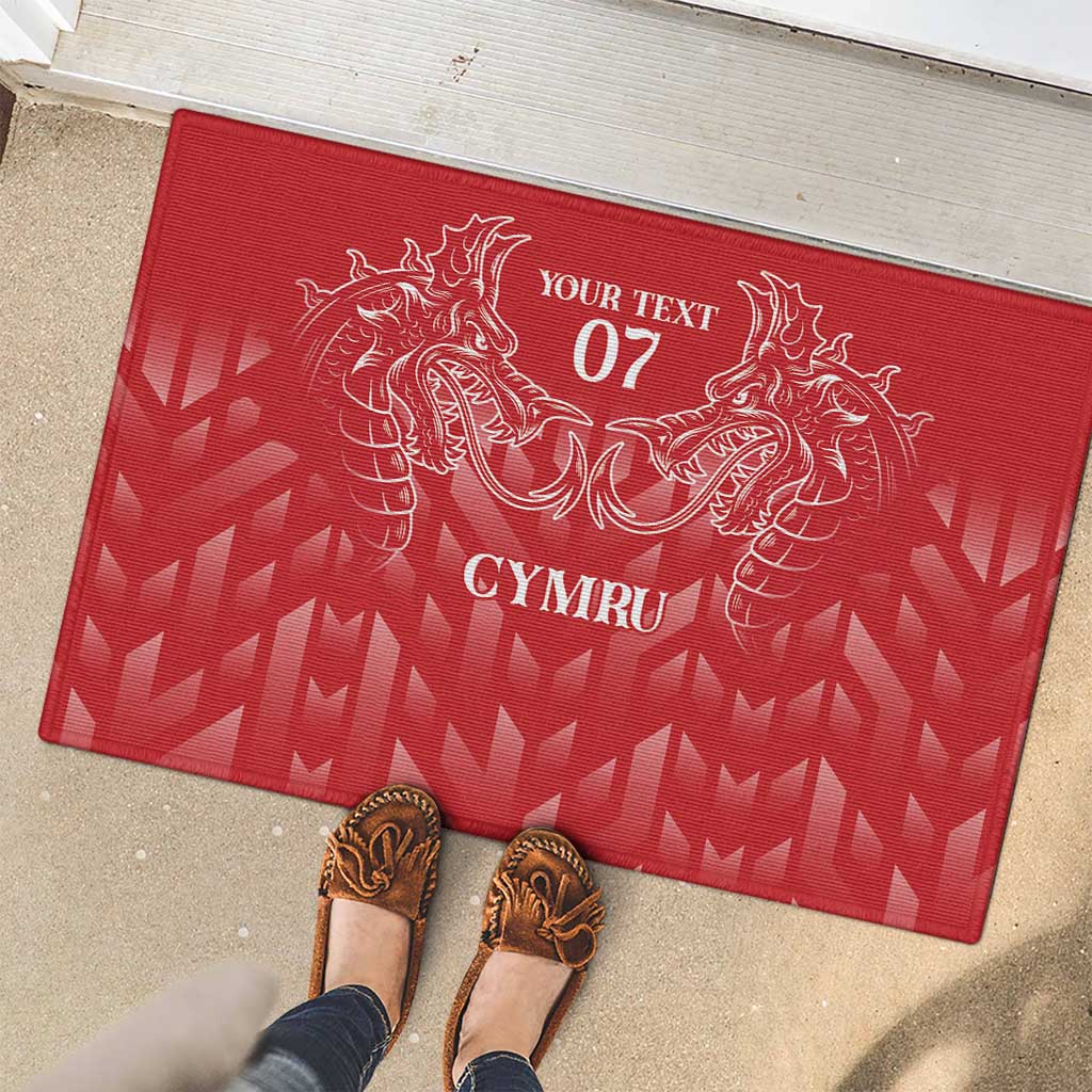 Wales Rugby Personalised Rubber Doormat Heraldic Dragon Basic Red - Wonder Print Shop
