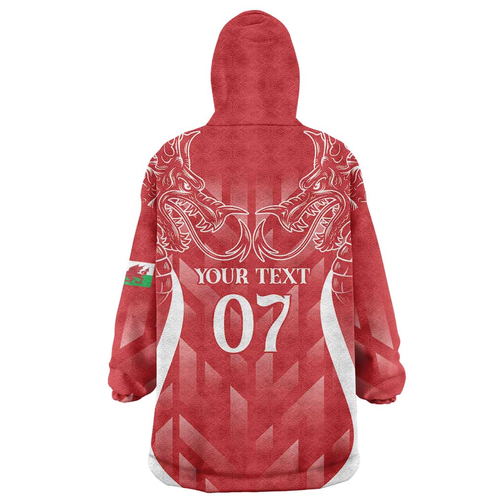Wales Rugby Personalised Wearable Blanket Hoodie Heraldic Dragon Basic Red - Wonder Print Shop
