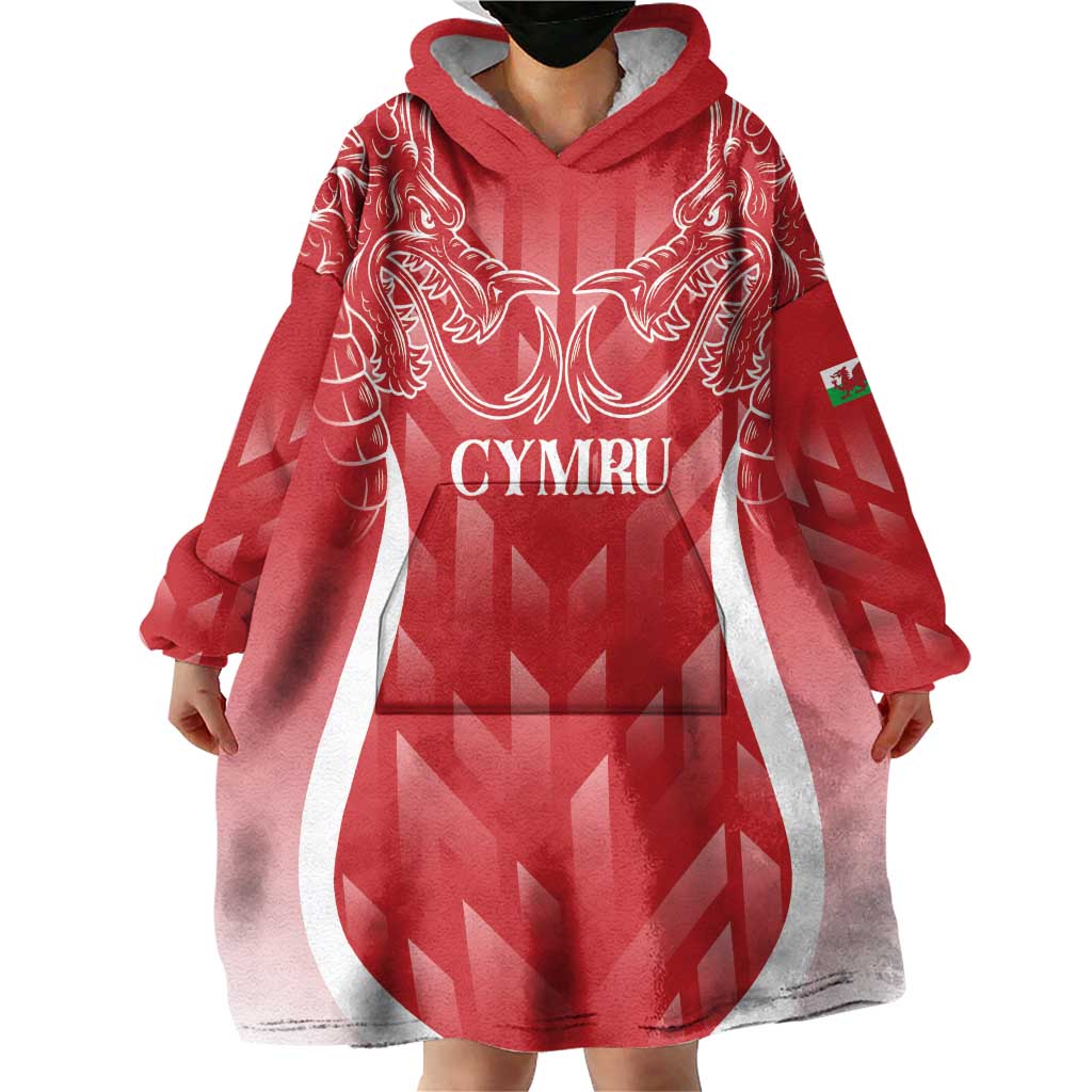 Wales Rugby Personalised Wearable Blanket Hoodie Heraldic Dragon Basic Red - Wonder Print Shop